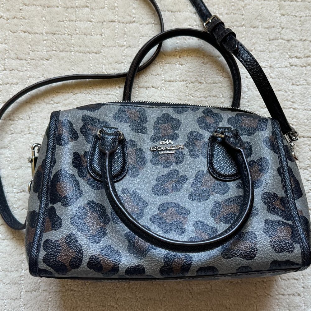 Coach Ocelot Mini Bennett Satchel Crossbody Handbag Animal Print Gray Black